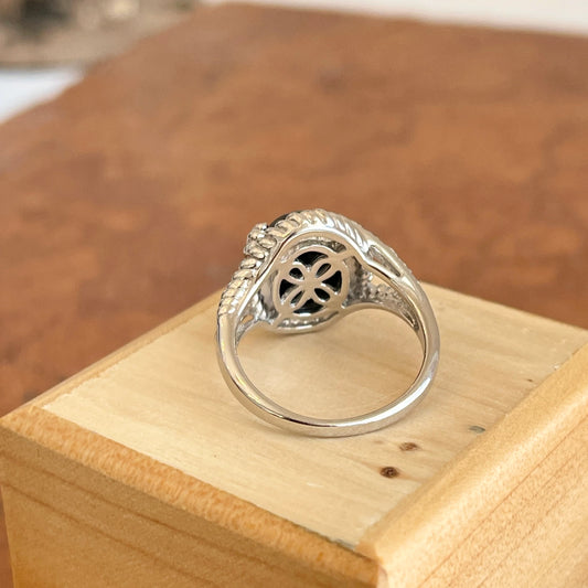 Sterling Silver Oval Black Onyx Rope Twist Band Ring