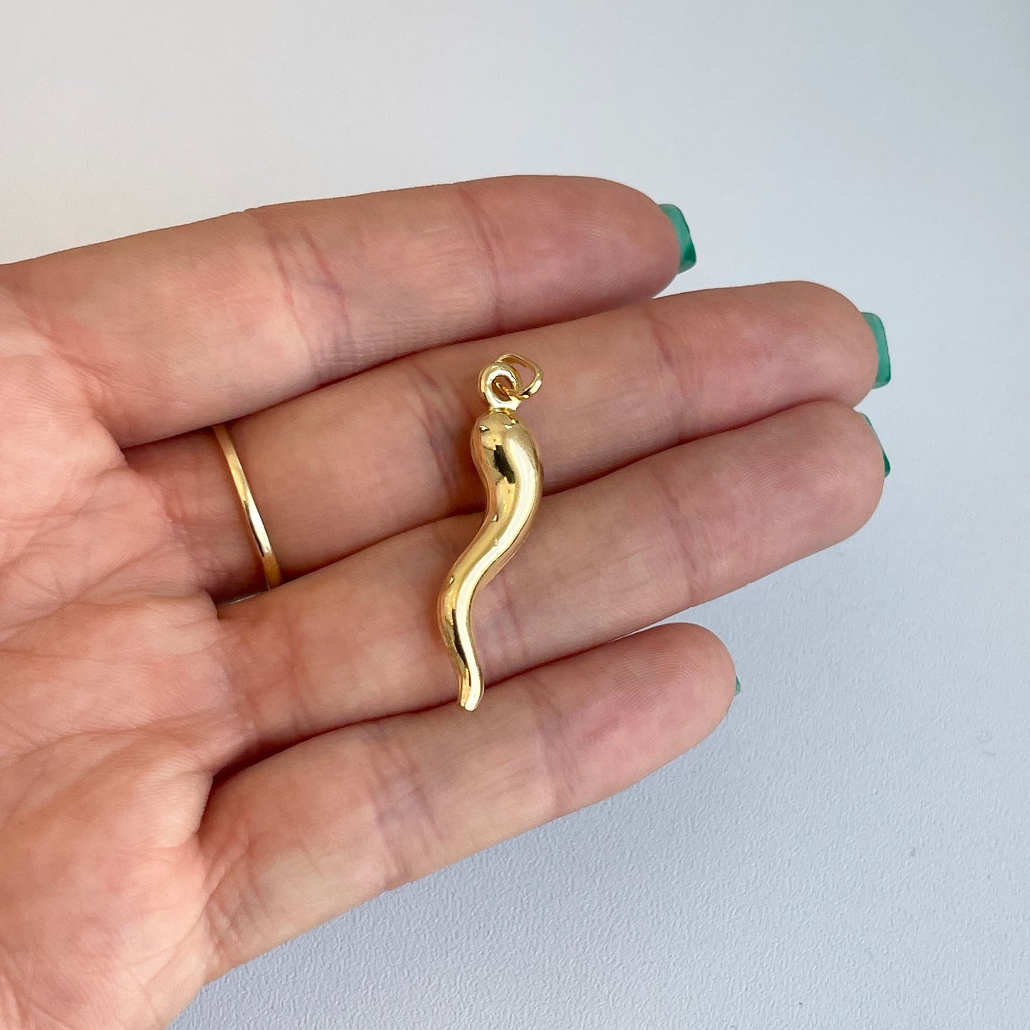 Gold-Plated "Corno" Cornicello Italian Horn 3D Pendant 30mm