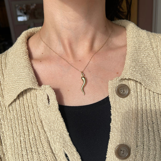 Gold-Plated "Corno" Cornicello Italian Horn 3D Pendant 30mm