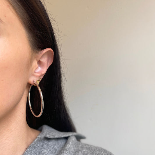 10KT White Gold Shiny 2.8mm Tube Round Hoop Earrings 48mm