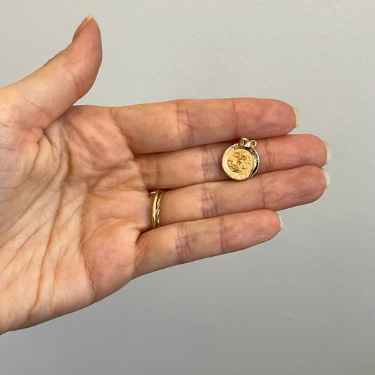 14KT Yellow Gold St Michael Patron Saint of Police Round Medal Pendant 15mm