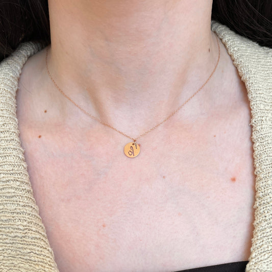 14KT Rose Gold Initial K Cut-Out Disc Mini Pendant Charm