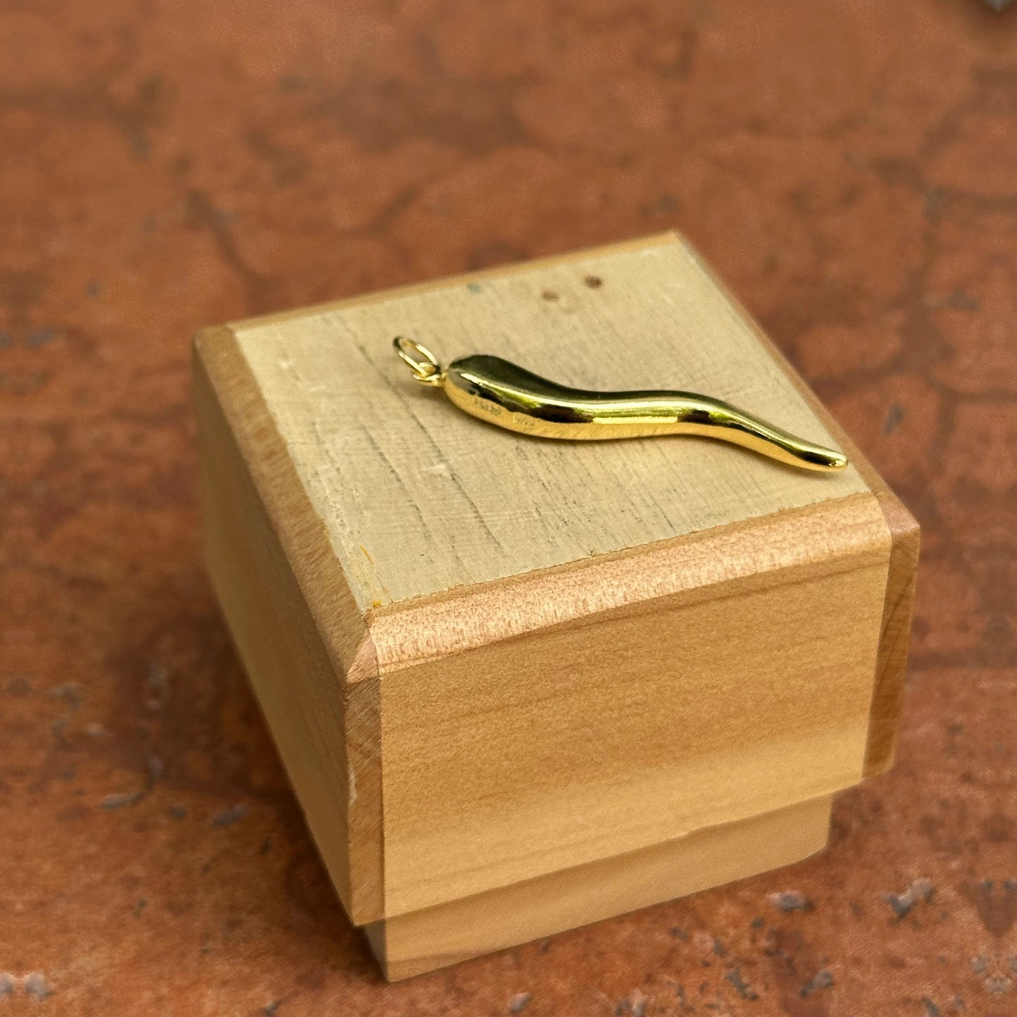 Gold-Tone Sterling Silver "Corno" Cornicello Italian Horn 3D Pendant 41mm