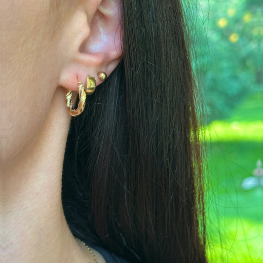 14KT Yellow Gold 3mm Twisted Textured Hoop Earrings 15mm