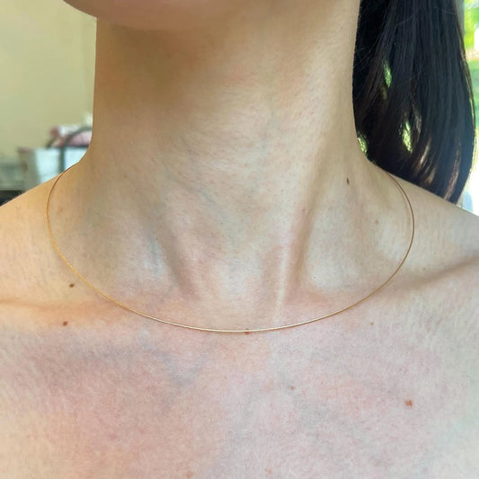 14KT Rose Gold .60mm Neck Wire Weave Chain Cable Round Collar Necklace