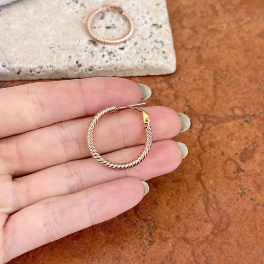 10KT Rose Gold Twisted 3mm Tube Hoop Earrings 26mm