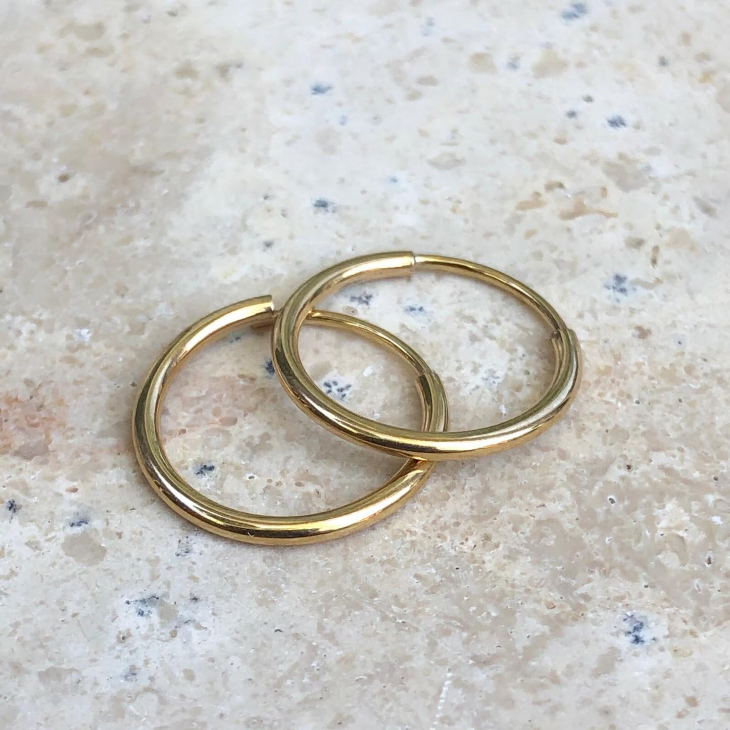 14KT Yellow Gold Shiny Thin Endless Hoop Earrings 13mm