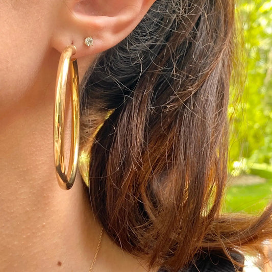 14KT Yellow Gold Large Hollow Tube Hoop Earrings 60mm