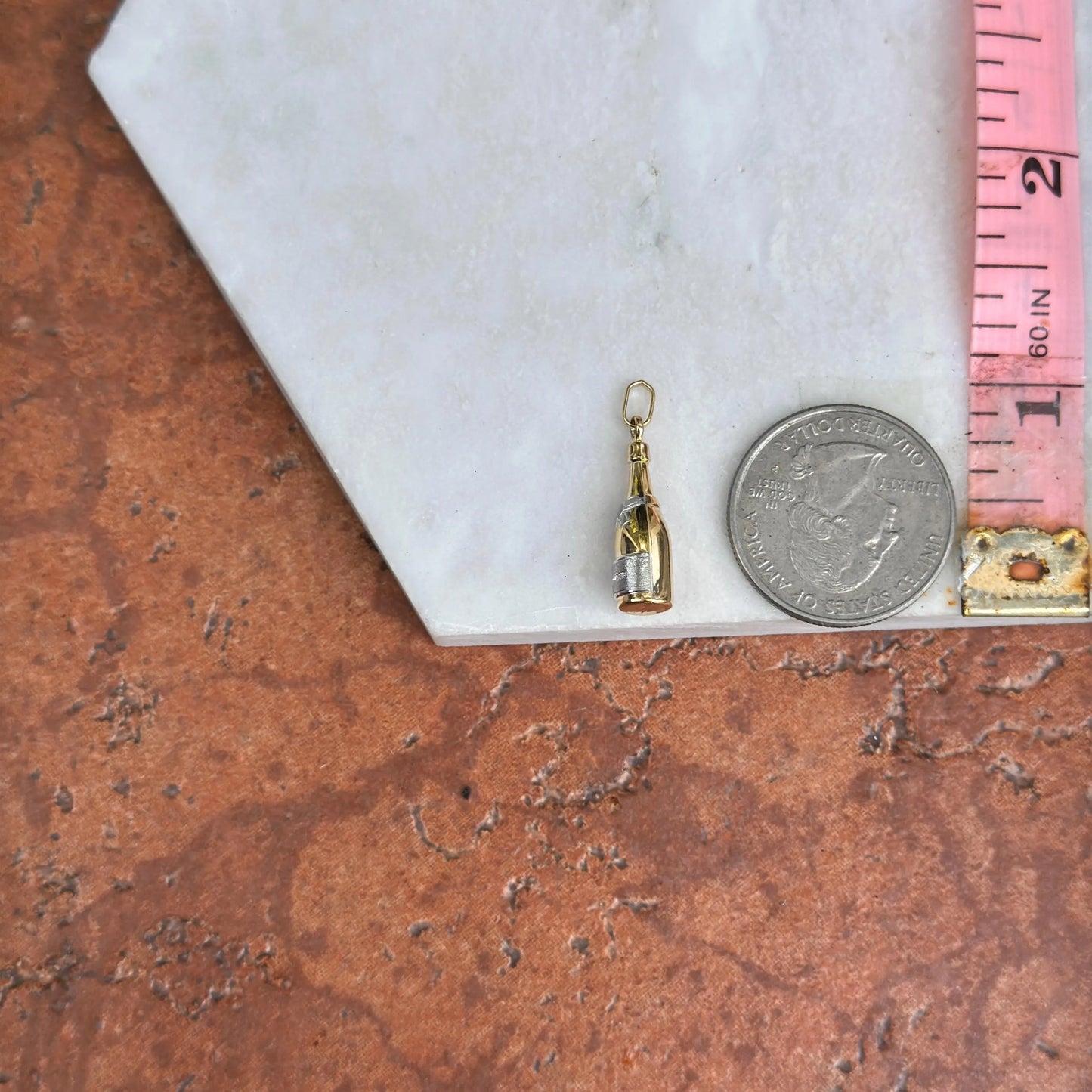 14KT Yellow Gold Two-Tone 3D Champagne Bottle Charm Pendant