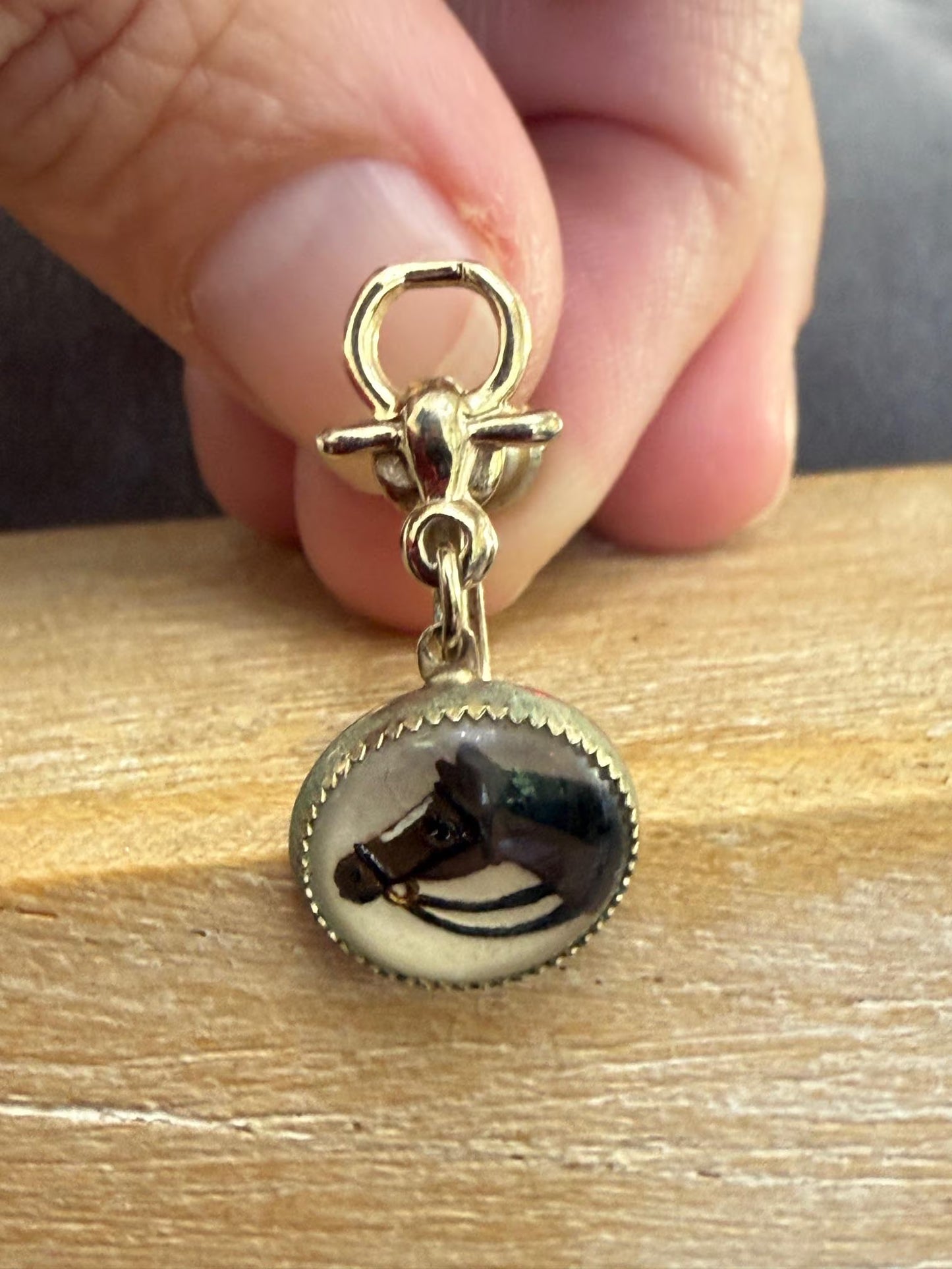 Antique Gold Tone Painted Horse Crystal Non-Pierced Screw Dangle Earrings