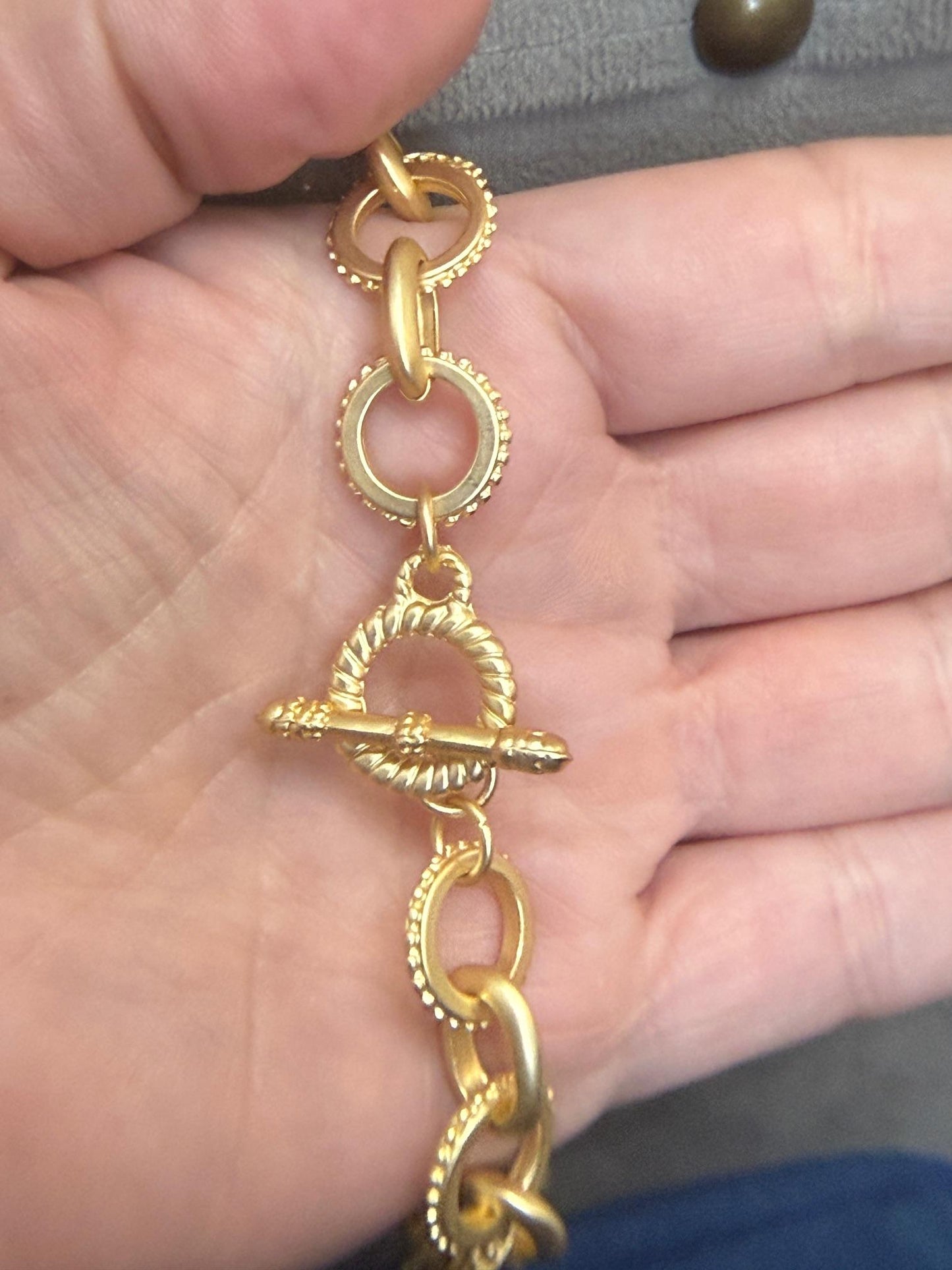 Yellow Gold-Plated Beaded Oval Link Matte Necklace + Toggle Clasp 29.5'' - LSJ