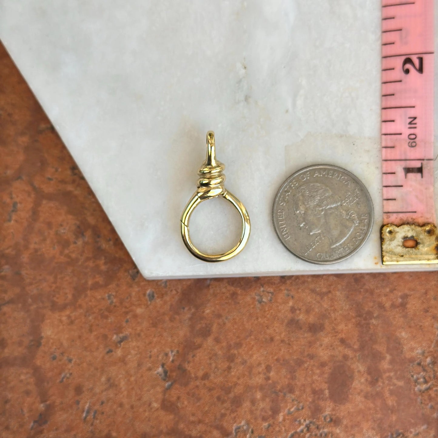 14KT Yellow Gold Round Link Push-In Charm Holder / Connector 16mm
