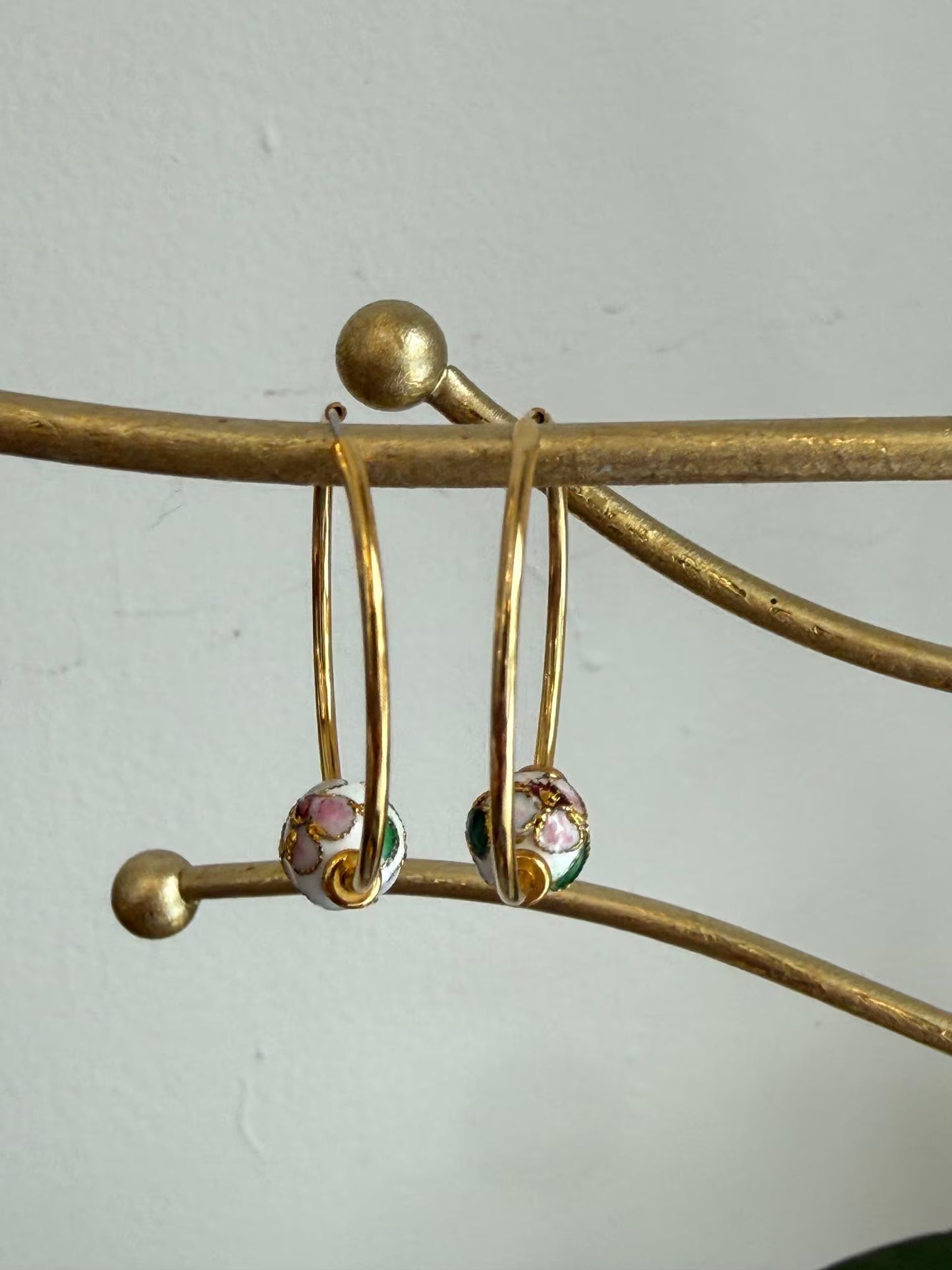 Yellow Gold-Plated Endless Hoop Earrings + (3) Sets of Removable Beads