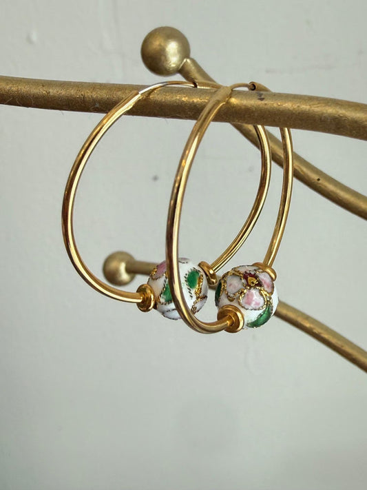 Yellow Gold-Plated Endless Hoop Earrings + (3) Sets of Removable Beads