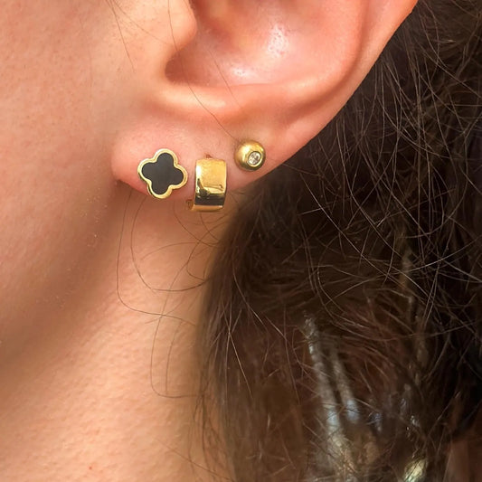 14KT Yellow Gold Black Onyx 4 Leaf Clover Stud Earrings 7mm