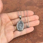 Stainless Steel Oval Spanish Miraculous Medal Pendant Chain Necklace 18" unisex