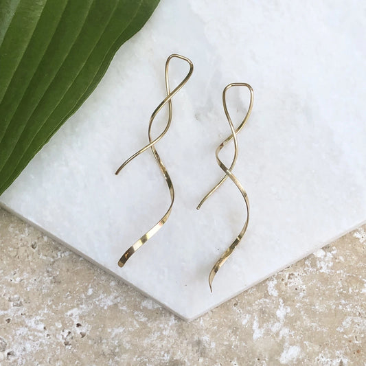 14 KT Yellow Gold-Filled Threader Ear Wires Curl Twist Design Earrings NEW