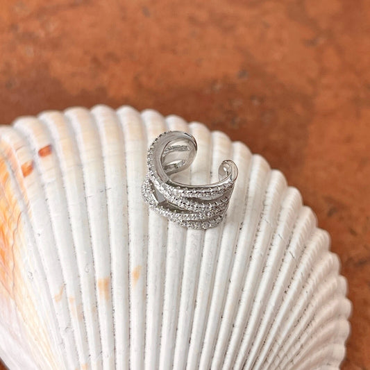 Sterling Silver CZ Stones Artistic Criss Cross Design Ear Cuff NEW 1 Earring