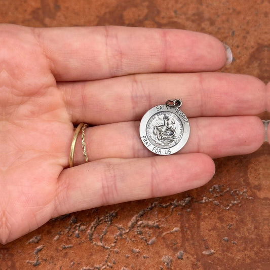 Sterling Silver St George Pray for Us 18mm Medal Pendant Charm NEW Unisex