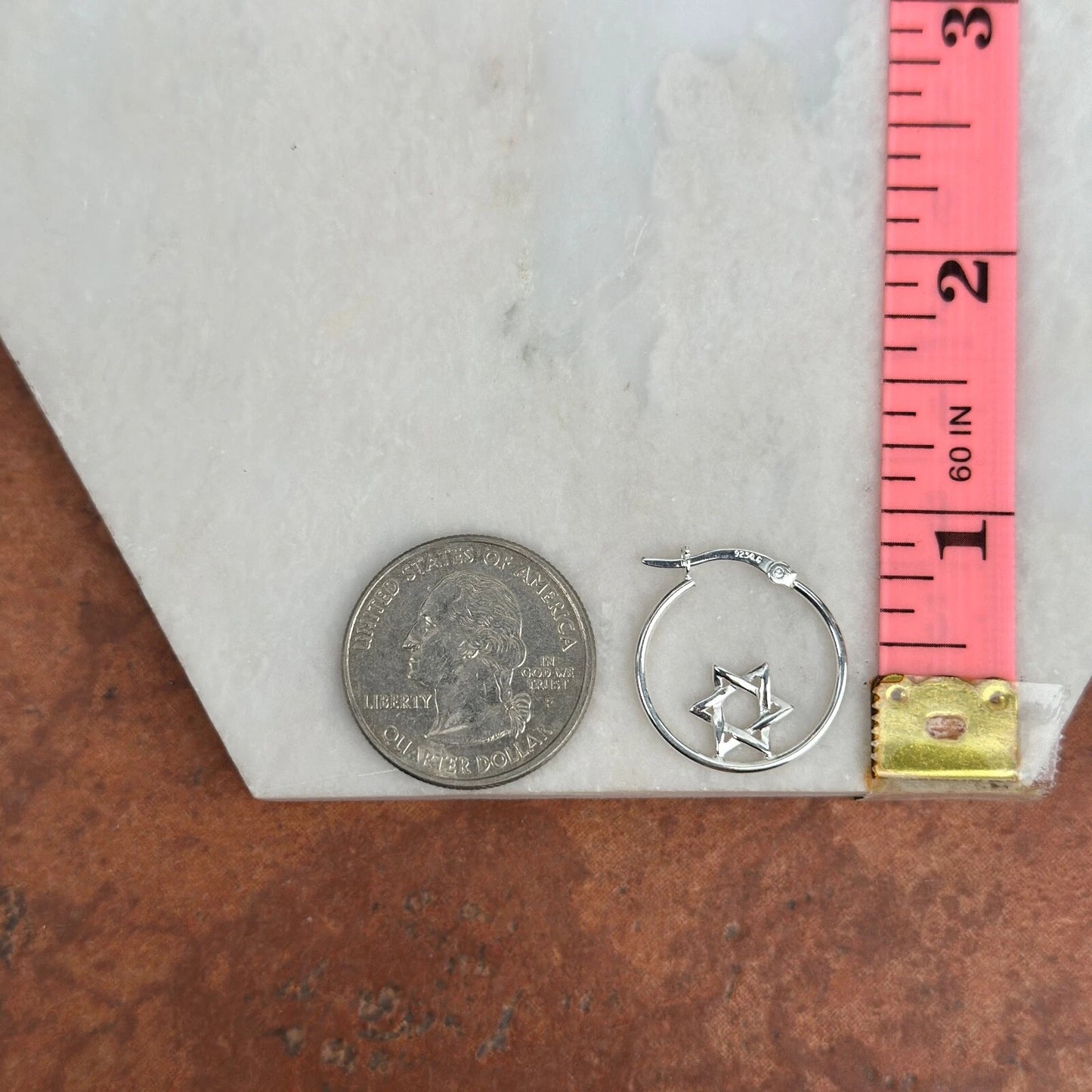 Sterling Silver Shiny Star of David Hoop Earrings NEW Small 20mm