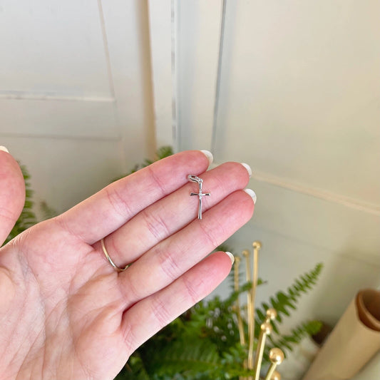 14KT White Gold Small .02 CT Natural Diamond Cross Pendant Charm