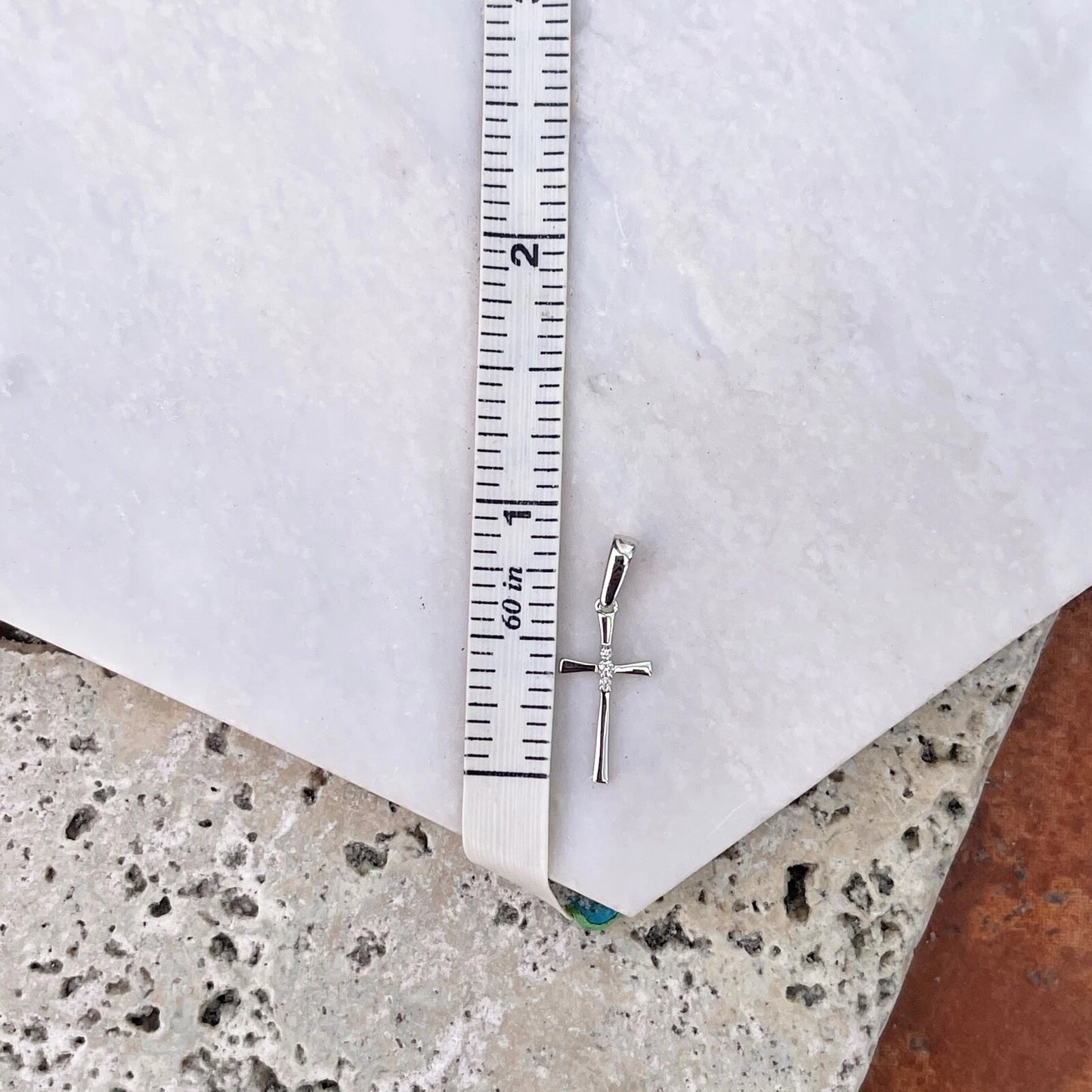 14KT White Gold Small .02 CT Natural Diamond Cross Pendant Charm