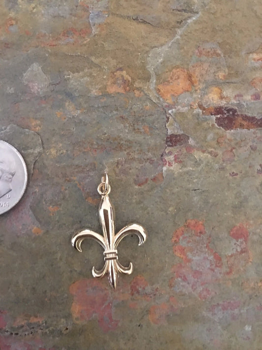 New pics14KT Yellow Gold Polished Fleur de Lis Pendant Charm NEW Detailed - LSJ