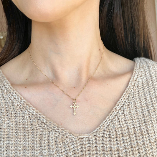 10KT Yellow Gold Matte Diamond-Cut Crucifix Cross Pendant Charm