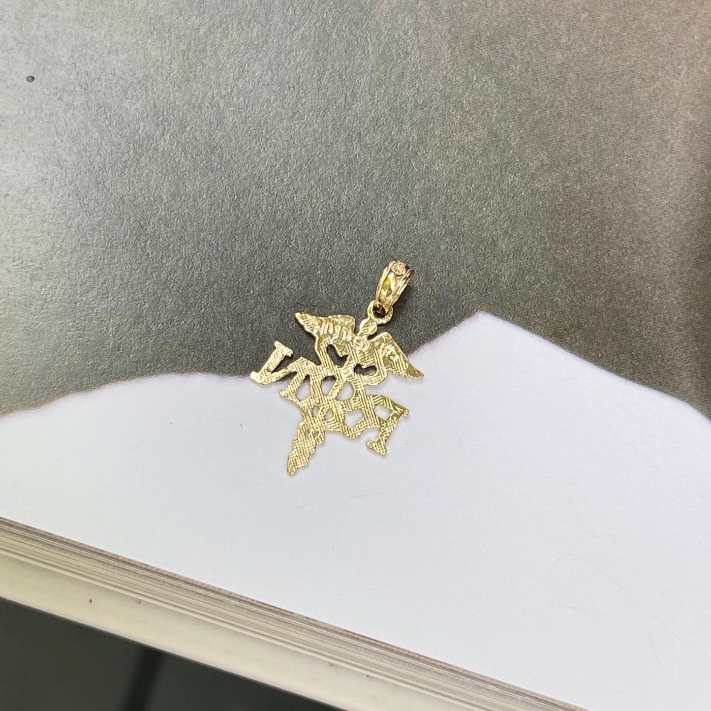 10KT Yellow Gold RN Caduceus Small Pendant Charm