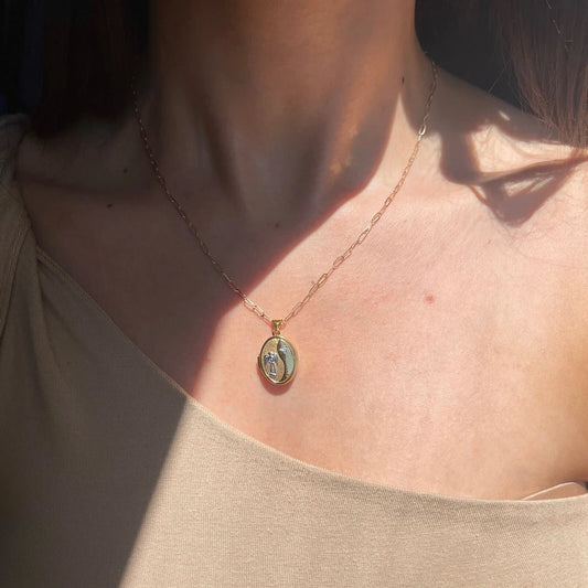 14KT Yellow Gold White Rhodium Guardian Angel Locket Pendant