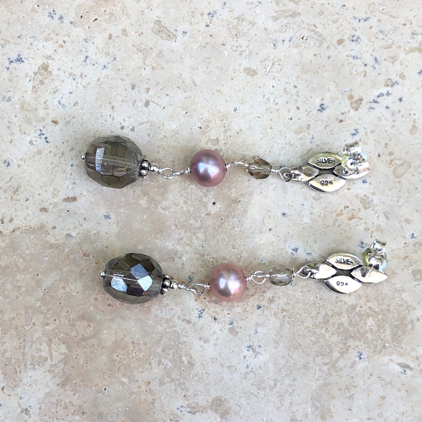 Sterling Silver Freshwater Cultured Cream Pearl + Glass Dangle Earrings, Sterling Silver Freshwater Cultured Cream Pearl + Glass Dangle Earrings - Legacy Saint Jewelry