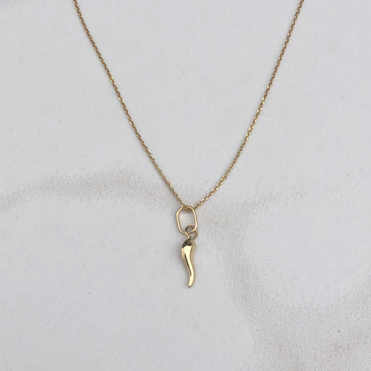 14KT Yellow Gold "Cornicello" Mini Italian Horn Pendant Charm, 14KT Yellow Gold "Cornicello" Mini Italian Horn Pendant Charm - Legacy Saint Jewelry