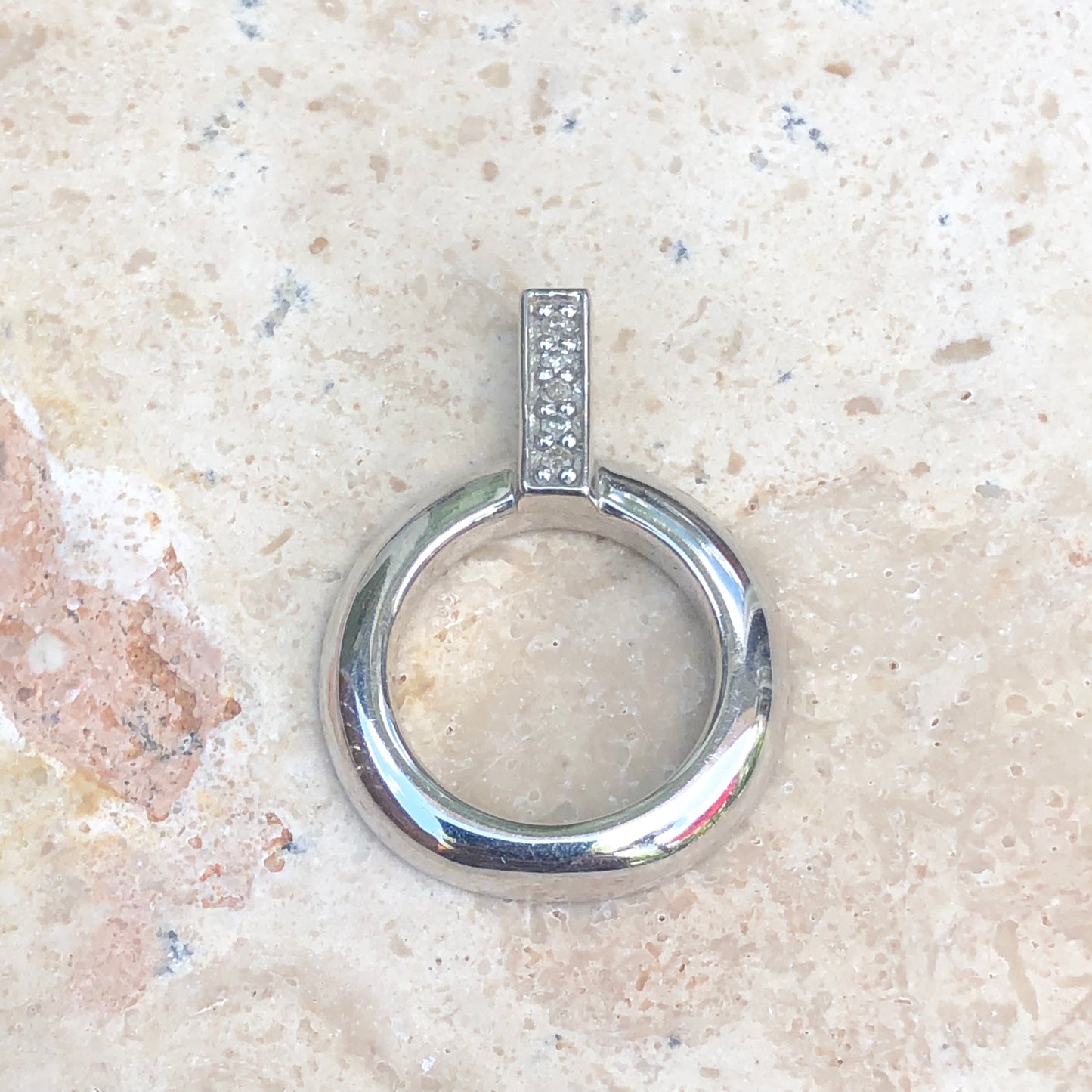 Estate 10KT White Gold + Diamond Circle Slide Pendant, Estate 10KT White Gold + Diamond Circle Slide Pendant - Legacy Saint Jewelry