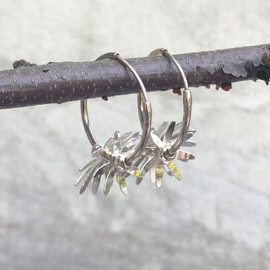 Sterling Silver Polished Flower Hoop Earrings, Sterling Silver Polished Flower Hoop Earrings - Legacy Saint Jewelry