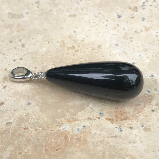 14KT White Gold Black Onyx Teardrop Enhancer Pendant Charm, 14KT White Gold Black Onyx Teardrop Enhancer Pendant Charm - Legacy Saint Jewelry
