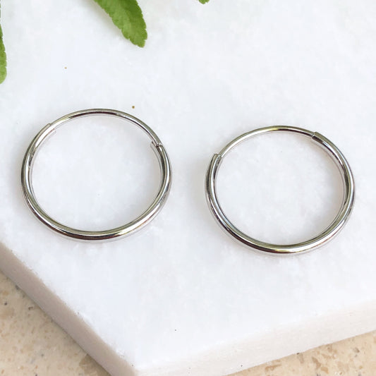 10KT White Gold Mini Endless Hoop Earrings 15mm, 10KT White Gold Mini Endless Hoop Earrings 15mm - Legacy Saint Jewelry