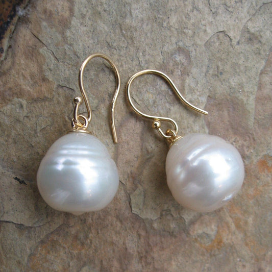 18KT Yellow Gold Paspaley Pearl Shepard Hook Earrings 15mm, 18KT Yellow Gold Paspaley Pearl Shepard Hook Earrings 15mm - Legacy Saint Jewelry