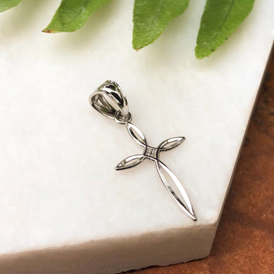 OOO 14KT White Gold Diamond-Cut Cross Mini Pendant Charm - Legacy Saint Jewelry