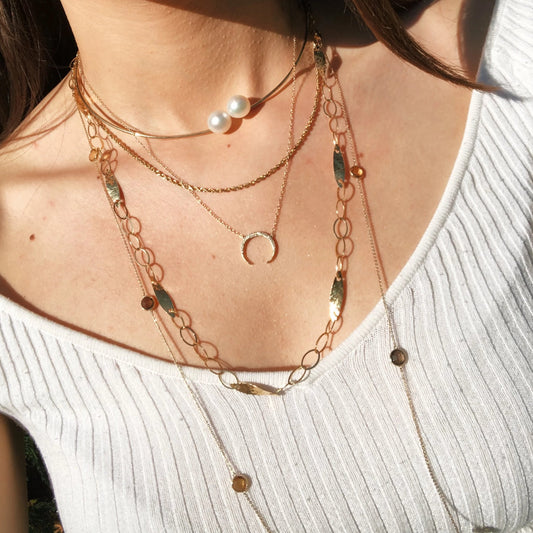 14KT Yellow Gold Citrine + Smokey Quartz Gemstones Chain Link Necklace 40", 14KT Yellow Gold Citrine + Smokey Quartz Gemstones Chain Link Necklace 40" - Legacy Saint Jewelry