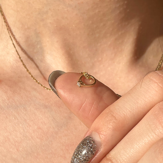 14KT Yellow Gold Mini .03 CT Diamond Ring Pendant Charm