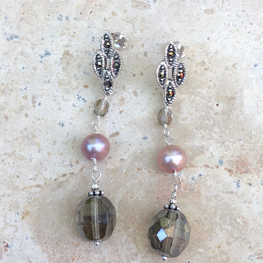 Sterling Silver Freshwater Cultured Cream Pearl + Glass Dangle Earrings, Sterling Silver Freshwater Cultured Cream Pearl + Glass Dangle Earrings - Legacy Saint Jewelry
