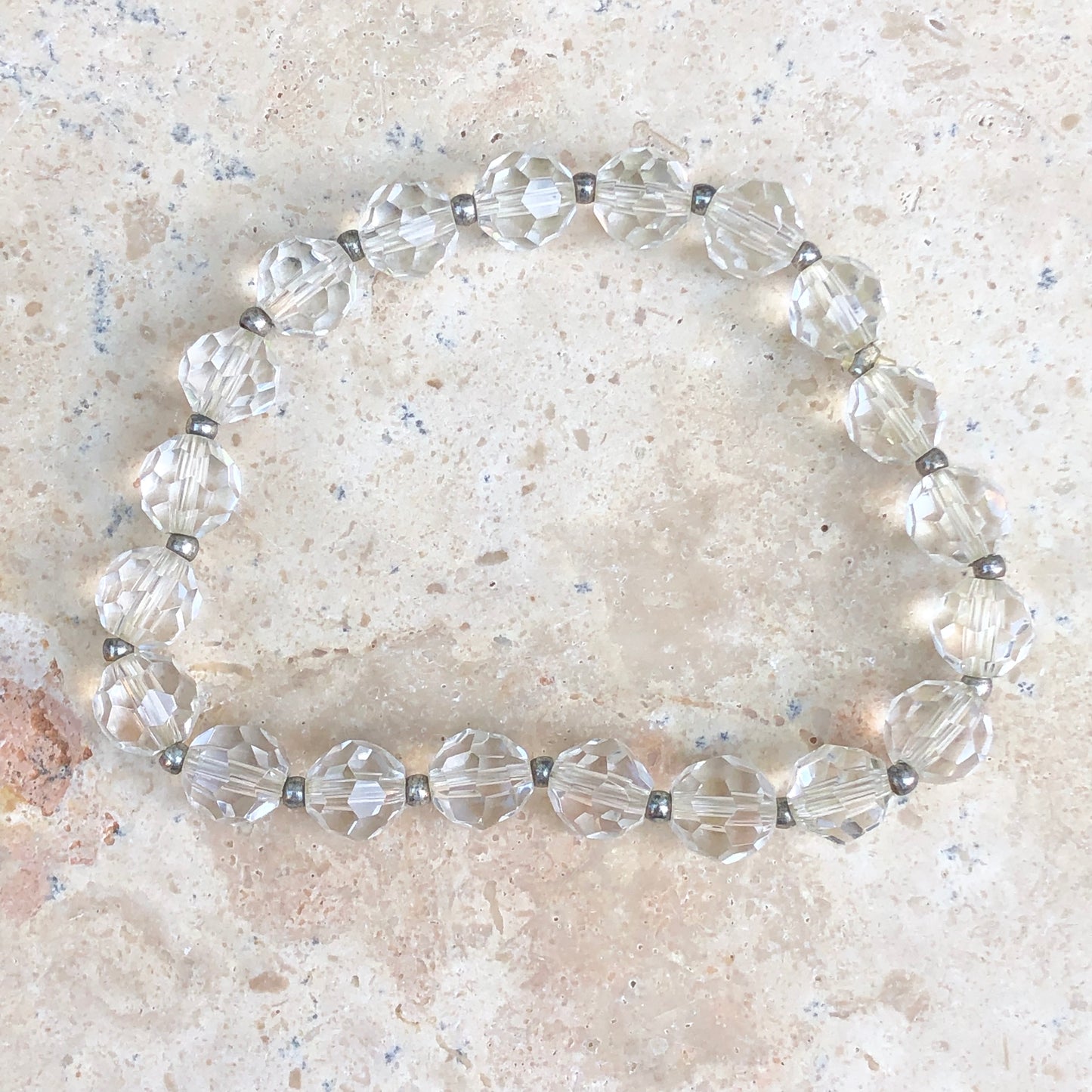 Polished Faceted Clear Crystal Stretch Bracelet, Polished Faceted Clear Crystal Stretch Bracelet - Legacy Saint Jewelry