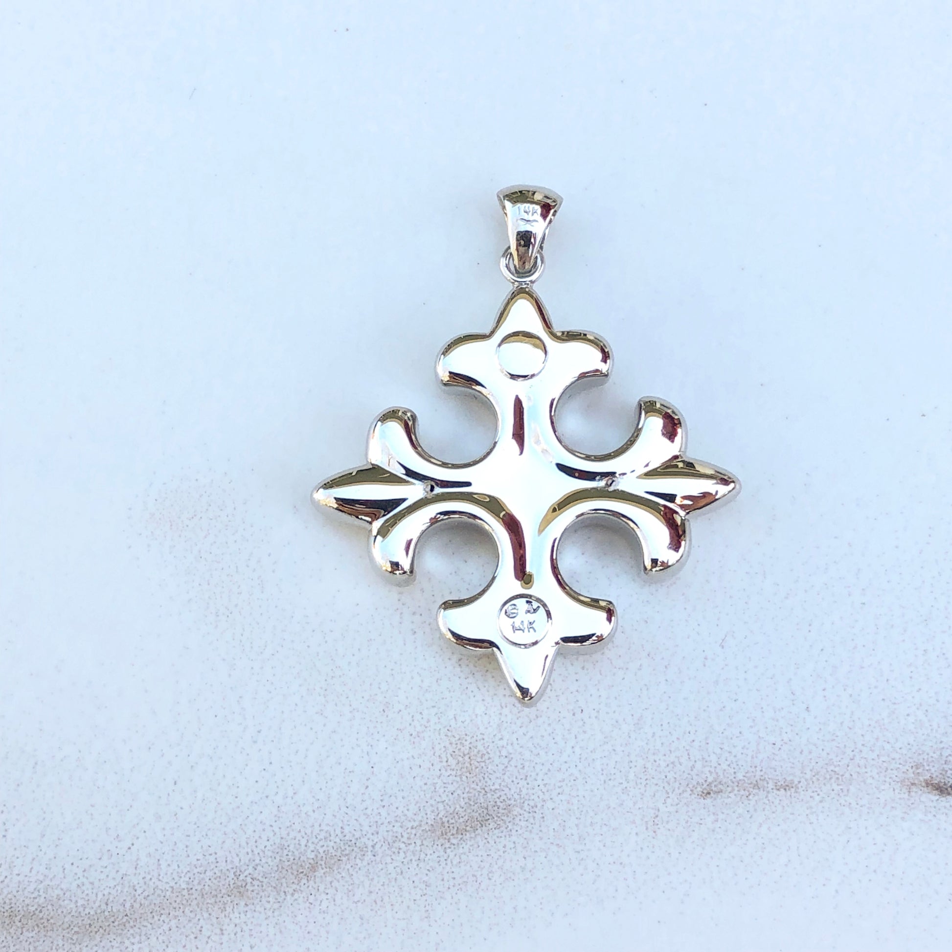 Alwand Vahan 14KT White Gold Fleur de Lis Cross Pendant - Legacy Saint Jewelry