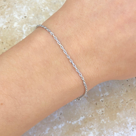 10KT White Gold Diamond-Cut Rope Chain Bracelet 7"/ 1.5mm, 10KT White Gold Diamond-Cut Rope Chain Bracelet 7"/ 1.5mm - Legacy Saint Jewelry
