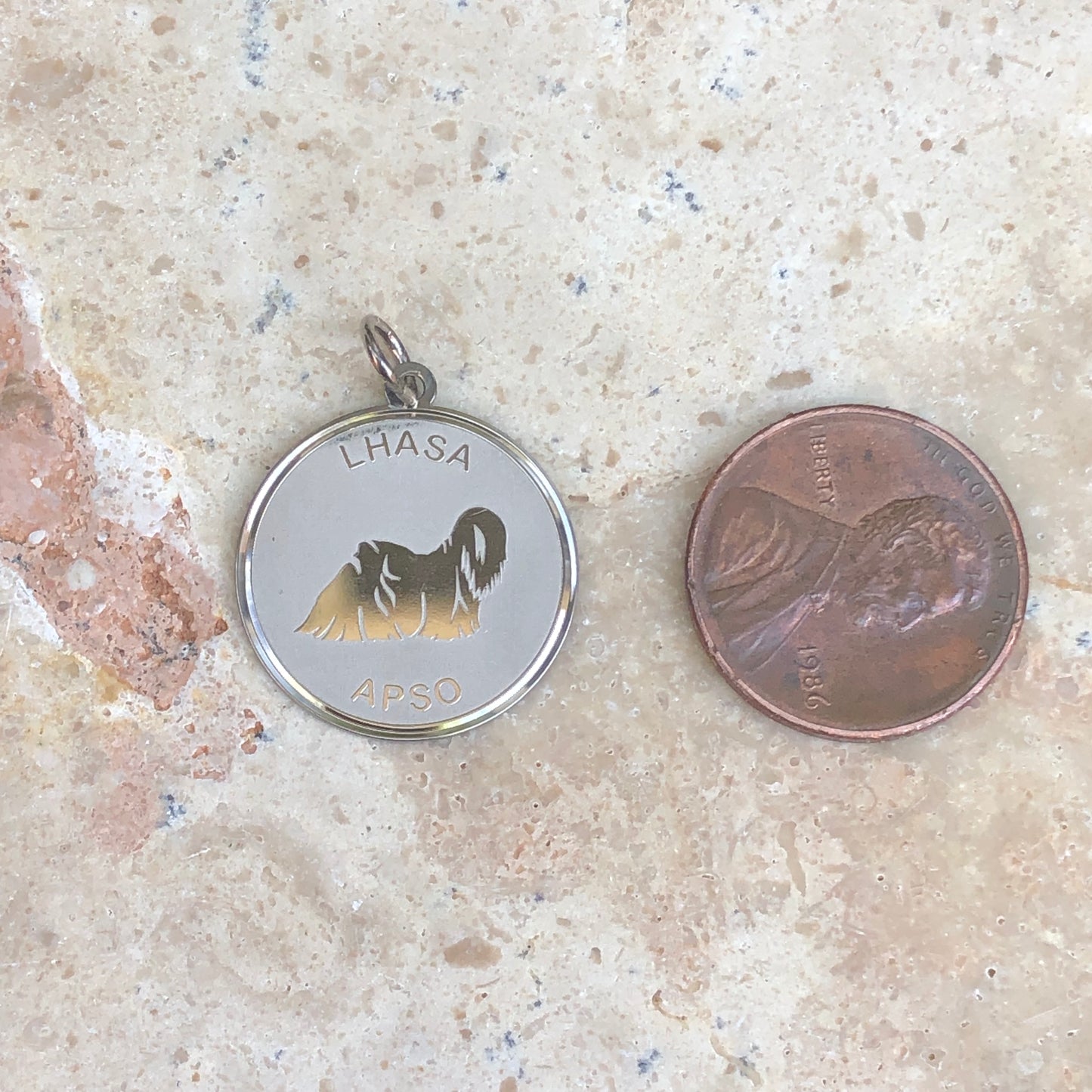 Sterling Silver Lhasa Apso Pendant Charm Satin Disc, Sterling Silver Lhasa Apso Pendant Charm Satin Disc - Legacy Saint Jewelry