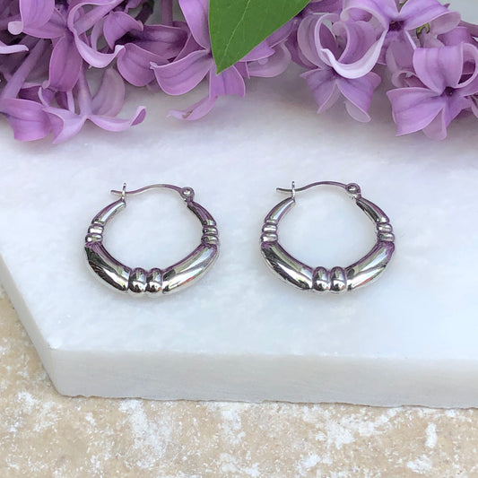 10KT White Gold Scalloped Small Hoop Earrings, 10KT White Gold Scalloped Small Hoop Earrings - Legacy Saint Jewelry
