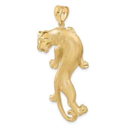 14KT Yellow Gold Matte Diamond-Cut Large Prowling Panther Pendant