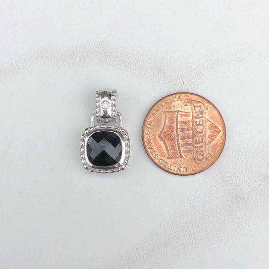 14KT White Gold Checkerboard Black Onyx + Diamond Pendant, 14KT White Gold Checkerboard Black Onyx + Diamond Pendant - Legacy Saint Jewelry