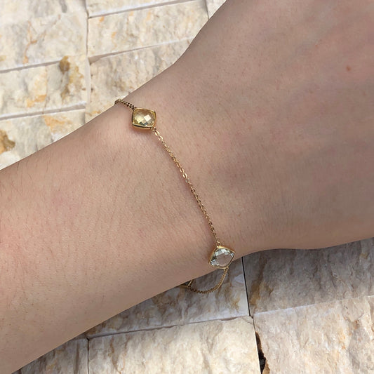 14KT Yellow Gold Lemon Quartz + Green Amethyst Bezel Set Chain Bracelet, 14KT Yellow Gold Lemon Quartz + Green Amethyst Bezel Set Chain Bracelet - Legacy Saint Jewelry