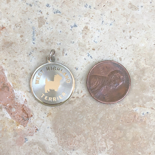 Sterling Silver West Highland Terrier Pendant Charm Satin Disc, Sterling Silver West Highland Terrier Pendant Charm Satin Disc - Legacy Saint Jewelry